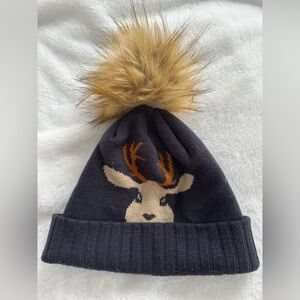 Stio Kids Knit Hat with Tan Faux Fur Pom